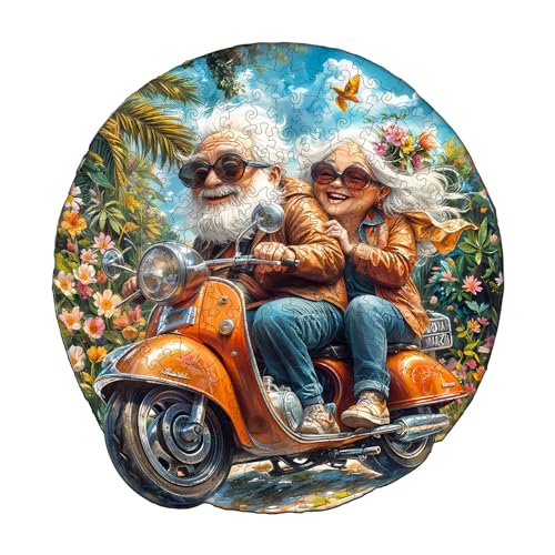 Funnli Holzpuzzle Erwachsene,Einzigartige Tierförmige/Pflanzen Holz-Puzzle (Motorrad-Oma-2), Wooden Puzzle Erwachsene Mit Geschenkbox Aus Holz von Funnli