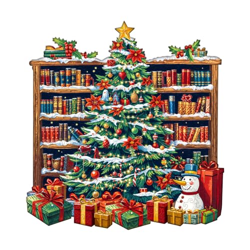 Funnli Holzpuzzle Erwachsene,Einzigartige Tierförmige/Pflanzen Holz-Puzzle (Weihnachtsbuchregal), Wooden Puzzle Erwachsene Mit Geschenkbox Aus Holz von Funnli