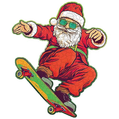 Funnli Holzpuzzles für Erwachsene und Kinder, Weihnachten Holzpuzzle Erwachsene, Holzpuzzle Tiere Mit Geschenkbox Aus Holz(Skateboarding Weihnachtsmann) (L-13.6 * 16.5 in-394 Stück) von Funnli