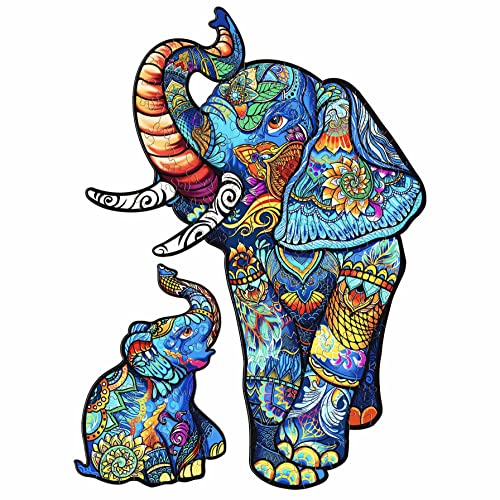 Funnli Holzpuzzles für Erwachsene und Kinder,Einzigartige Tierförmige Holz-Puzzle (Elefanten-Familie), Puzzle aus Tierteilen (M-12.8 * 9.3in-164 Stücks) von Funnli