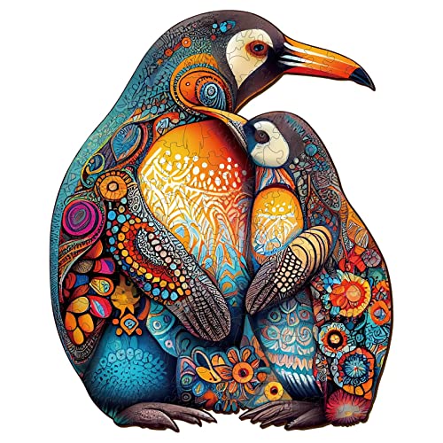 Funnli Holzpuzzles für Erwachsene und Kinder,Einzigartige Tierförmige Holz-Puzzle (Penguin-Familie), Puzzle aus Tierteilen (L-15.7 * 12.8in-300 Stücks) von Funnli