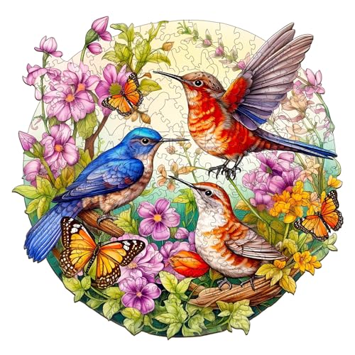Funnli Holzpuzzles für Erwachsene und Kinder,Einzigartige Tierförmige Holz-Puzzle (Vögel und Schmetterlinge), Puzzle aus Tierteilen (S-8.4 * 8.2in-100 Stück) von Funnli