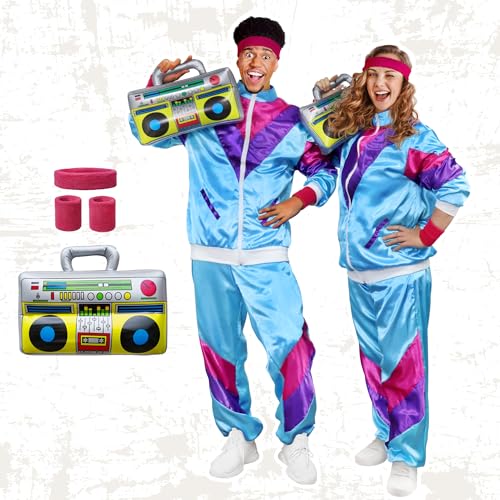Funnlot 80er Jahre Outfit - 6pcs Kostüm Trainingsanzug für Erwachsene, Fasching Karneval, Damen Herren Paar, Retro Jacke, Accessoires XL von Funnlot