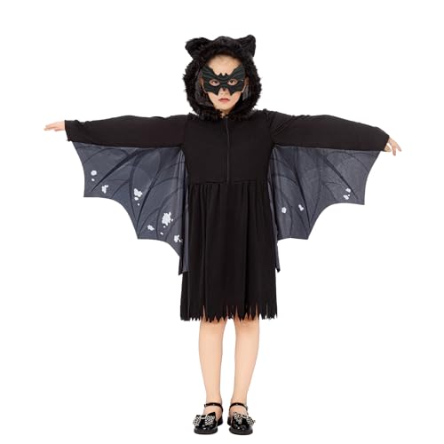 Funnlot Fledermaus Kostüm Kinder Mädchen Halloween Kostüm Fledermaus Kleid Fasching Karneval Verkleidung Cosplay M(7-9 Jahre) von Funnlot