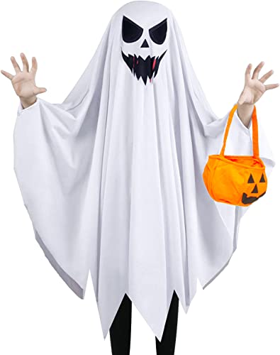 Funnlot Halloween Kostüm Kinder Geister Kostüm Jungen Horror Geist Umhang mit Kürbis Tasche für Karneval Fasching Cosplay 110cm von Funnlot