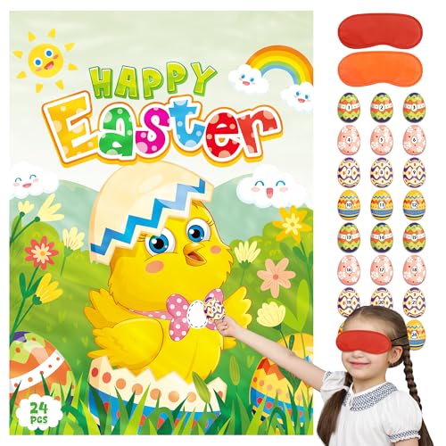 Funnlot Spiel Ostern für Kinder Sticker Spiel,Kleben Sie Eieraufkleber Richtig auf den Hals des Kükens Ostern-Partyspiel,Ostern Basteln Dekoration Ostergeschenke von Funnlot