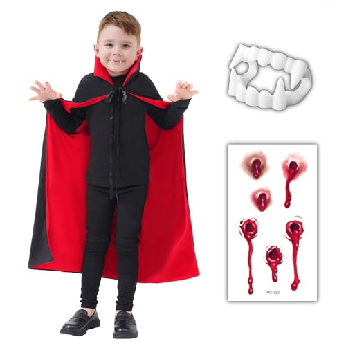 Funnlot Vampir Umhang Kinder,Halloween Umhang Kinder 3Pcs Set Vampir Kostüm mit Vampirzähne Tattoo Schwarzer Umhang für Fasching Karneval Funnlot Vampir Umhang Kinder,Halloween Umhang Kinder 3Pcs Set Vampir Kostüm mit Vampirzähne Tattoo Schwarzer Umhang für Fasching Karneval von Funnlot