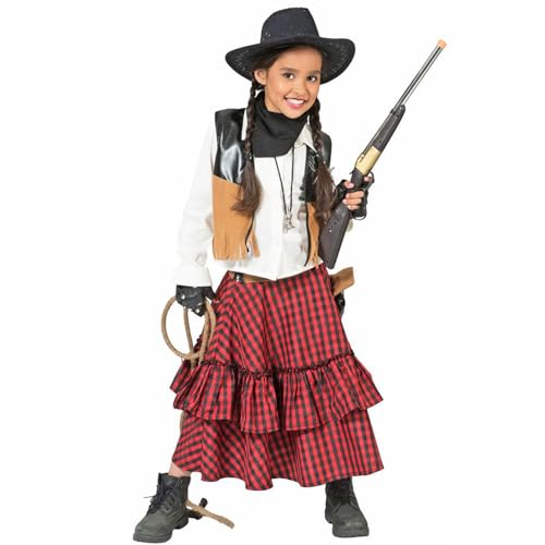Funny Fashion Cowgirl Kostüm Austine für Mädchen | Rot Schwarz - Western Cowboy Faschingsverkleidung Karneval Mottoparty Theater Wilder Westen Kinderkostüm Sheriff 140 von Funny Fashion