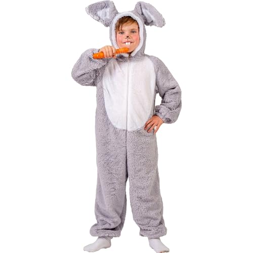 Funny Fashion Hasen Kostüm Rabbit Reese Kaninchen für Kinder Gr. 116-140 Grau Ostern Plüsch-Overall Osterhase Fasching Karneval (140) von Funny Fashion
