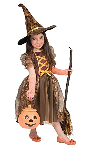 Funny Fashion Hexen Kostüm Autumn für Mädchen - Braun Orange | Glitzer Kinderkostüm Hexenhut 128 von Funny Fashion