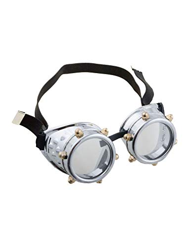 Funny Fashion Kostüm Steampunk Brille Schutzbrille Schrauben mit Gummi, Silber von Funny Fashion