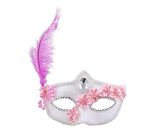 Funny Fashion - Masque Loup Blanc Avec Plume et Fleurs Rose Mützen, Masken & Zubehör für Party (e61889) von Funny Fashion