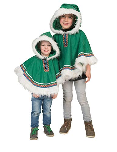 Generique Eskimo-Kinderkostüm Poncho für Fasching warme Kostüme grün-Weiss von Funny Fashion