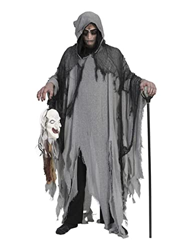 Halloween Umhang mit Kapuze - Grau - Gruseliges Ghul Tod Zombie Kostüm für Halloween, Mottoparty oder Karneval von Funny Fashion