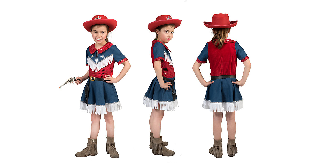 Kinde Karnevalskostüm Cowboy Kleid Gr 128 mehrfarbig Mädchen Kinder von Funny Fashion