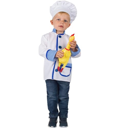 Koch Sternekoch Tim mit Kochmütze für Kinder Gr. 86-104 weiß blau Bäcker Konditor Fasching Karneval (98/104) von Funny Fashion