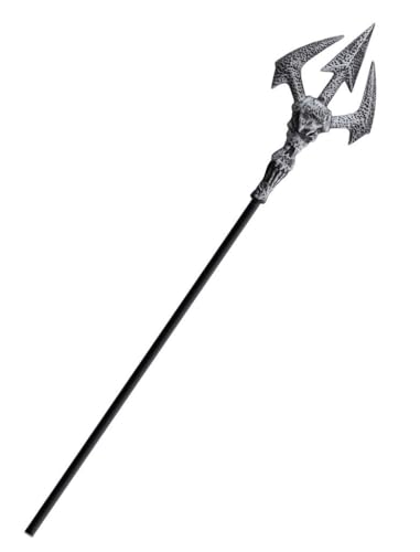 Kostüm Accessoires Zubehör, Mittelalter Krieger Kämpfer Dreizack Speer mit Totenkopf,123cm, Pitchfork, perfekt für Halloween Karneval und Fasching, Silber Kostüm Accessoires Zubehör, Mittelalter Krieger Kämpfer Dreizack Speer mit Totenkopf,123cm, Pitchfork, perfekt für Halloween Karneval und Fasching, Silber von Funny Fashion