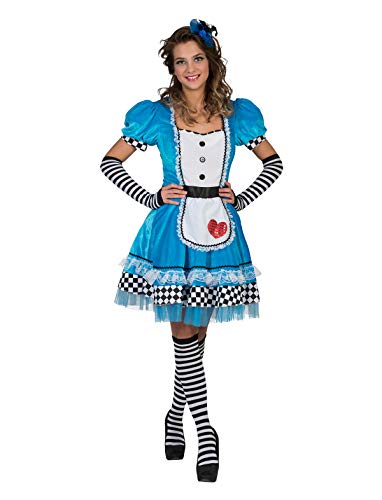 Kostüm Kleid Alisha Größe 40/42 Damen Märchen Abenteuer Kleid Blau Weiß Kariert Karneval Fasching Pierros von Funny Fashion