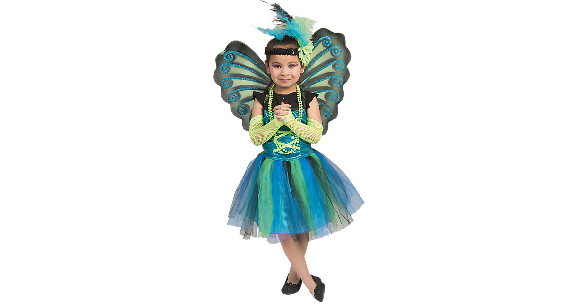 Kostüm Pfau blau/grün Gr. 128/152 Mädchen Kinder von Funny Fashion