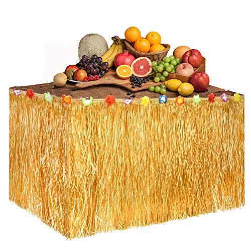 Funny House Tischrock Hawaiiana, Tischdecke, 276 x 75 cm, Hawaiian Luau Hibiskus, Tischrock aus Gras mit 30 künstlichen Seidenblumen, für Grill, Beach, Tiki, Dekoration für Partys Funny House Tischrock Hawaiiana, Tischdecke, 276 x 75 cm, Hawaiian Luau Hibiskus, Tischrock aus Gras mit 30 künstlichen Seidenblumen, für Grill, Beach, Tiki, Dekoration für Partys von Funny House