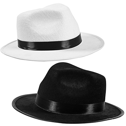 Funny Party Hats Schwarzer Fedora-Filz-Gangsterhut – Herrenhüte – Mobster-Kostüm-Zubehör (2 Stück) – Schwarz & Weiß von Funny Party Hats