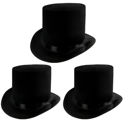 Funny Party Hats Schwarzer Zylinderhut – viktorianischer Hut für Herren – Filz-Smoking-Kostüm-Hut – Kutscher-Hut – Verkleidungshut (3er-Pack) von Funny Party Hats