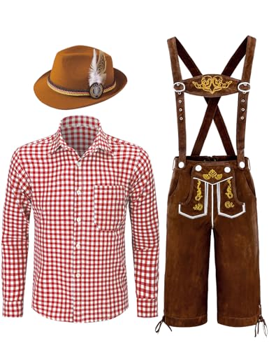 Funny World Oktoberfest Kostüm Herren Deutsche Bayerische Lederhose Outfit Halloween Kostüm Set Rot XX-Large Funny World Oktoberfest Kostüm Herren Deutsche Bayerische Lederhose Outfit Halloween Kostüm Set Rot XX-Large von Funny World