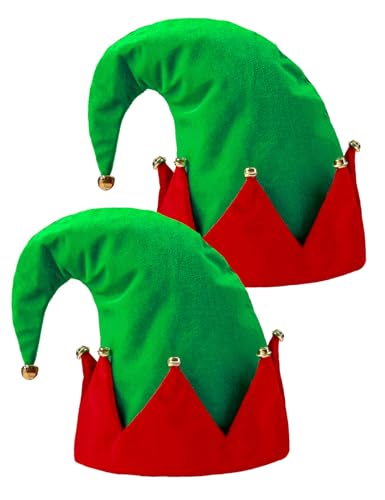 Funny World Weihnachtselfenhüte Filz Urlaub Grün Elf Kostüm Hut für Erwachsene Urlaub Xmas Party Zubehör, 2 Stück., Einheitsgröße von Funny World