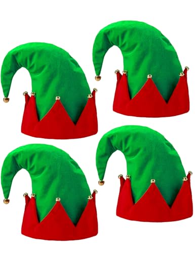 Funny World Weihnachtselfenhüte Filz Urlaub Grün Elf Kostüm Hut für Erwachsene Urlaub Xmas Party Zubehör, 4 Stück., Einheitsgröße von Funny World