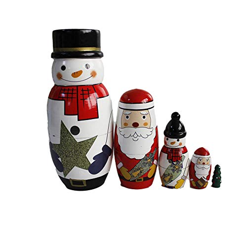 FunnyGoo Bunte handgemachte hölzerne Weihnachten Nesting Dolls Russische Puppensets Weihnachtsdekoration (Weihnachtsmann & Schneemann) von FunnyGoo