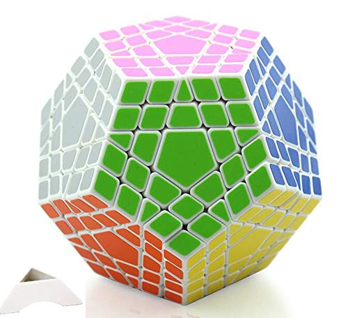 FunnyGoo HappyToy ShengShou 5x5x12 Megaminx Dodecahedron 5x5 Megaminx Dodekaeder 5x5 Gigaminx Megaminx Cube 12 Surface + EIN angepasstes Stativ (Weiß) von FunnyGoo