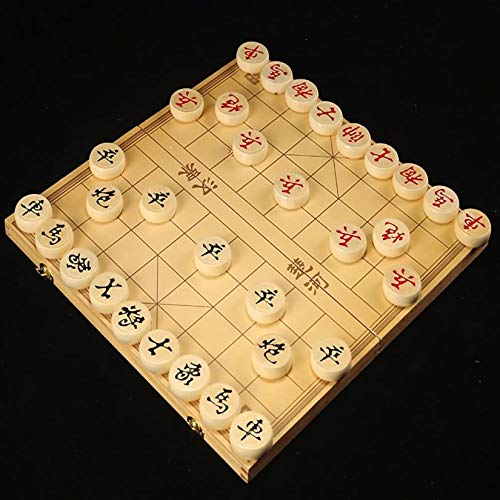 FunnyGoo Holzkiste Buchenholz Xiangqi Chinesisches Schachspiel mit Klappschachtel Schachbrett 象棋, 36x20x4cm Kiste mit Schach mit 3,8 cm Durchmesser von FunnyGoo