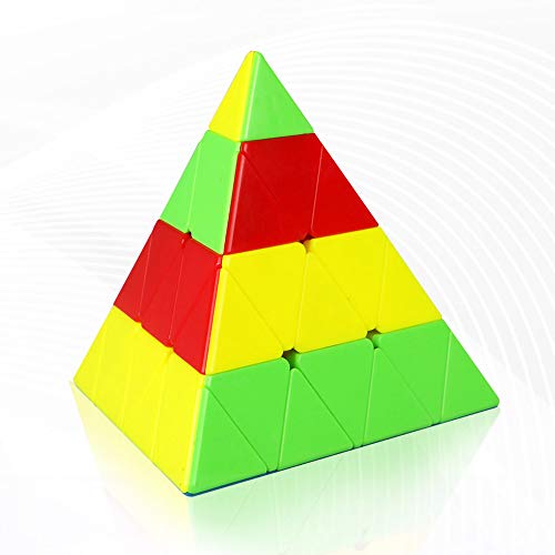 FunnyGoo Mofangge 4x4 Pyramid Triangle Pyraminx Magic Cube Speed Puzzle Cube with One Display Stand (Stickerless) von FunnyGoo