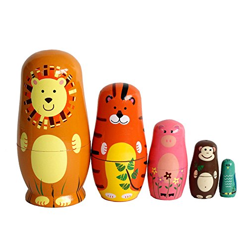 FunnyGoo Puppe aus Holz, handgefertigt, Russische Puppe, bunte Dekoration (Tiere) von FunnyGoo