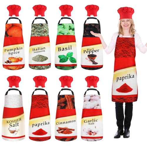 Funnysoft 8-teiliges Halloween-Gewürz-Set, passendes Kostüm – Gruppenschürze und Hut-Set für Halloween, Erwachsene, Kostüm, Gruppe, Cosplay von Funnysoft