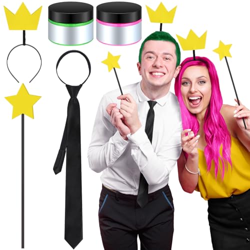 Funnysoft Halloween-Kostüm-Zubehör, Zauberstab, Krone, Stirnband, Reißverschluss, temporäre Haarfarbe, Wachsfarbe für Paare, Cosplay, Party, 7 Stück von Funnysoft