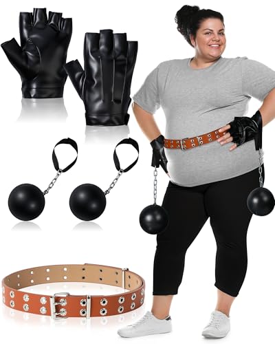 Funnysoft Halloween-Kostüm-Zubehör für Erwachsene, Hebegürtel, Gefangenenkette, fingerlose Handschuhe für Damen und Herren, Cosplay (Kamelfarbe, elegant), 4 Stück von Funnysoft
