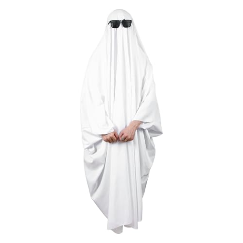 Funnysoft Halloween-Kostüm für Erwachsene und schwarze Sonnenbrille, Halloween-Geisterumhang für Erwachsene, Cosplay, weiß / schwarz, Large von Funnysoft