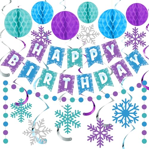 Funrous Frozen Snowflake Birthday Decorations Happy Birthday Banner Snowflake Hanging Swirls Purple Blue Honeycomb Balls Circle Dots Garland for Winter Wonderland Frozen Birthday Party Supplies Funrous Frozen Snowflake Birthday Decorations Happy Birthday Banner Snowflake Hanging Swirls Purple Blue Honeycomb Balls Circle Dots Garland for Winter Wonderland Frozen Birthday Party Supplies von Funrous