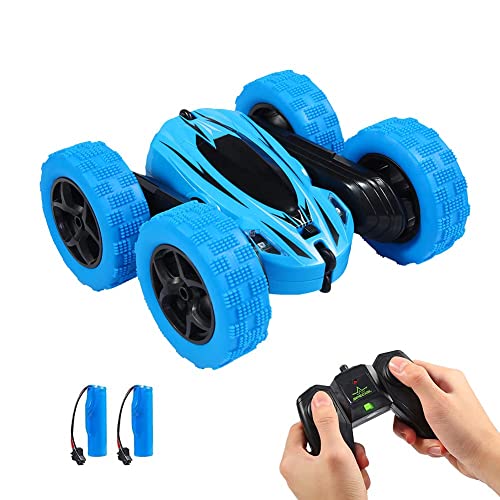 FunsLane RC Stunt Auto mit Fernbedienung, 2,4 GHz RC Racing Trucks Offroad, 4WD Doppelseitige 360° Spins & Flips RC Crawler Outdoor Spielzeug für Kinder, Blau von FunsLane