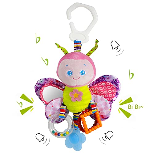 Funsland Baby Kinderwagen Spielzeug, Hängespielzeug mit Glocke, Clip auf Babyschale Spielzeug für Mädchen und Jungen, Plüsch Tier Activity Spielzeug Geschenk für Neugeborene 0,3,6,12 Monate von Funsland
