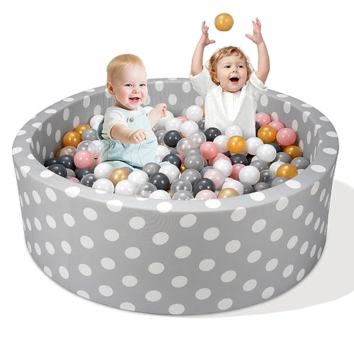 Funsland Bällebad Baby (Kein Ball), 90x30cm Rund Groß Bällepool, Graue Punkte Bällebad Schaumstoff Geschenke für Babys Kinder ab 1 2 3 Jahr, Ball Pit Abnehmbarer Reinigungsstoff mit Reißverschluss von Funsland