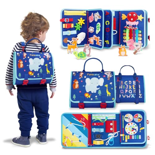 Funsland Busy Board Montessori Spielzeug - Kleinkind Activity Board Auto Flugzeug Reisespielzeug, Baby Motorikspielzeug, Sensorik Lernspielzeug Geschenk Mädchen Jungen ab 2 3 4 Jahre, Blau von Funsland