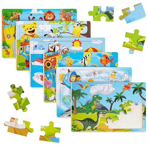 Funsland Holzpuzzle Kinder ab 3 4 5 Jahre - 6 Set 30 Teile Tier Puzzle Kinder, Vorschule Lehrreiches Montessori Holzspielzeug, Motorikspielzeug Puzzle Geschenk für Kleinkind Jungen und Mädchen Funsland Holzpuzzle Kinder ab 3 4 5 Jahre - 6 Set 30 Teile Tier Puzzle Kinder, Vorschule Lehrreiches Montessori Holzspielzeug, Motorikspielzeug Puzzle Geschenk für Kleinkind Jungen und Mädchen von Funsland