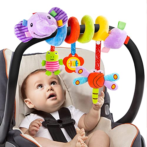 Funsland Kinderwagen Spielzeug, Autositz Spielzeug Baby Elefant Activity spirale babyschale Plüsch Spielzeug, Kinderbett Spiralspielzeug Hängendes Spielzeug für Babys 0-12 Monate von Funsland