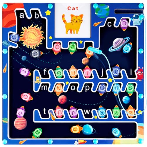 Funsland Magnetspiel Alphabet Labyrinth, Montessori Magnet Spielzeug, Holzspielzeug Sortierspiel Lernspiele für Kinder, Denkspiele Geschenk für Kleinkinder Mädchen Junge ab 3 4 5 Jahre von Funsland