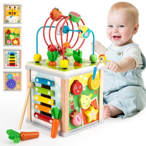 Funsland Motorikwürfel Aktivitätswürfel aus Holz 7 in 1 Montessori Spielzeug ab 3 Jahr, Motorikschleife Kinderspielzeug Sortierspiel Holzspielzeug Lernspielzeug für 3 4 Jahre Kinder Funsland Motorikwürfel Aktivitätswürfel aus Holz 7 in 1 Montessori Spielzeug ab 3 Jahr, Motorikschleife Kinderspielzeug Sortierspiel Holzspielzeug Lernspielzeug für 3 4 Jahre Kinder von Funsland