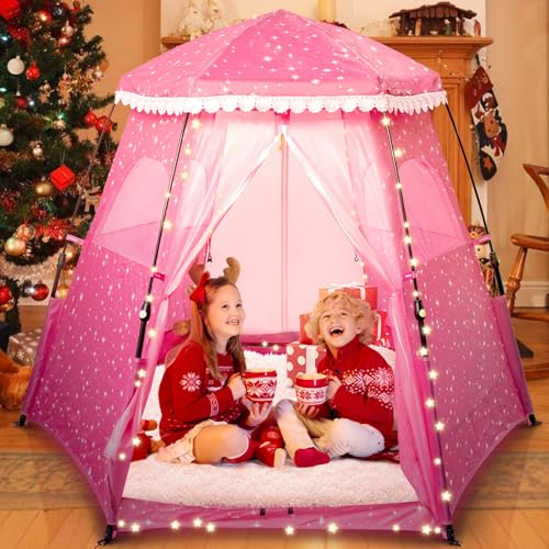 Funsland Prinzessin Kinderzelt für Drinnen, Groß Rosa Sterne Pop Up Spielzelt Mädchen, 200x99x135cm Kinder Spielzelt für Zimmer, Spielhaus Kinder, Baby Zelt Outdoor mit Grasnägeln und Strandnägeln Funsland Prinzessin Kinderzelt für Drinnen, Groß Rosa Sterne Pop Up Spielzelt Mädchen, 200x99x135cm Kinder Spielzelt für Zimmer, Spielhaus Kinder, Baby Zelt Outdoor mit Grasnägeln und Strandnägeln von Funsland