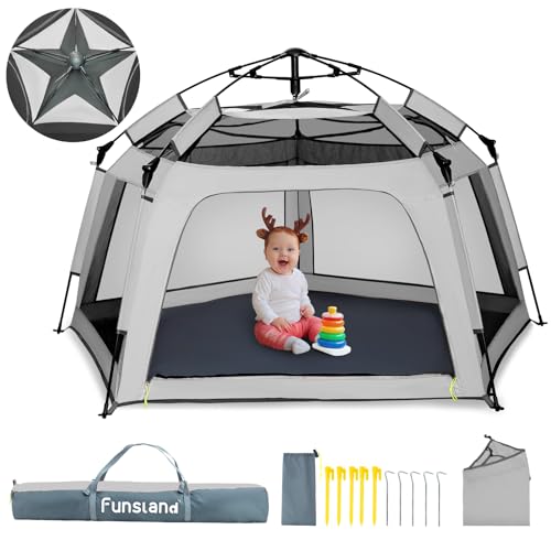 Funsland Spielzelt für Kinder, Pop Up Strandmuschel Baby Strandzelt Mädchen Spielhaus Indoor & Outdoor, Campingzelt Automatisches, 3-4 Personen, Abnehmbare obere Sonnenschutztücher, Grau Funsland Spielzelt für Kinder, Pop Up Strandmuschel Baby Strandzelt Mädchen Spielhaus Indoor & Outdoor, Campingzelt Automatisches, 3-4 Personen, Abnehmbare obere Sonnenschutztücher, Grau von Funsland