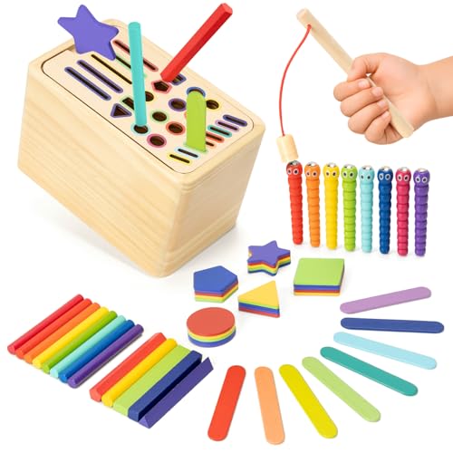 Funsland Wood Montessori Spielzeug ab 1 2 3 Jahr, Holzspielzeug Steckspiel ab 2 Kinder, Farbe Form Sortierspiel Angelspiel, Kleinkind Sensorik Motorikspielzeug, Baby Reise Geschenk Mädchen Jungen Funsland Wood Montessori Spielzeug ab 1 2 3 Jahr, Holzspielzeug Steckspiel ab 2 Kinder, Farbe Form Sortierspiel Angelspiel, Kleinkind Sensorik Motorikspielzeug, Baby Reise Geschenk Mädchen Jungen von Funsland
